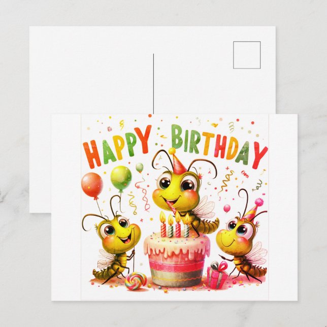 Postal Cute happy birthday postcards (Anverso / Reverso)