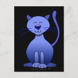 Postal Cute Happy Blue Smiting Cat Picture Funny Template