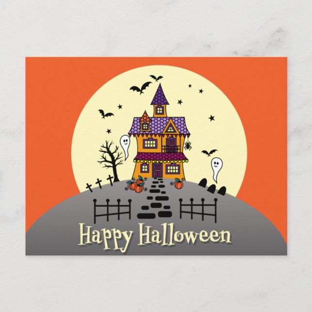 Postal Cute Happy Halloween Haunty House (Anverso)