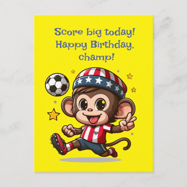 Postal Cute Happy Monkey Soccer Card (Anverso)