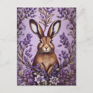 Postal Cute Hare Con Lavanda Inspirada William Morris