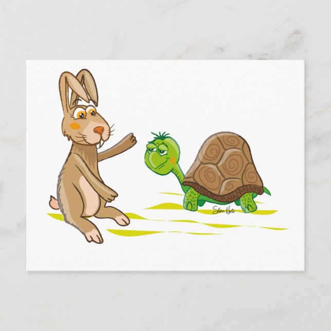 Postal Cute Hare y Tortoise (Anverso)