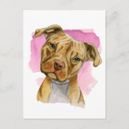 Postal Cute Head Tilt Pit Bulldog Pintado de color de agu