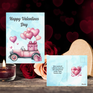 Postal Cute Heart Pink Valentines Post Card Card