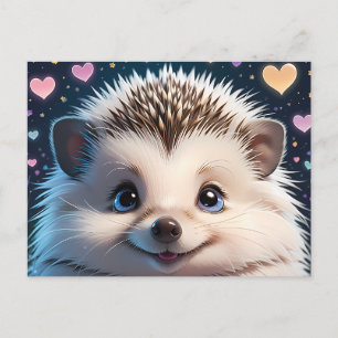 Postal Cute Hedgehog con grandes ojos azules