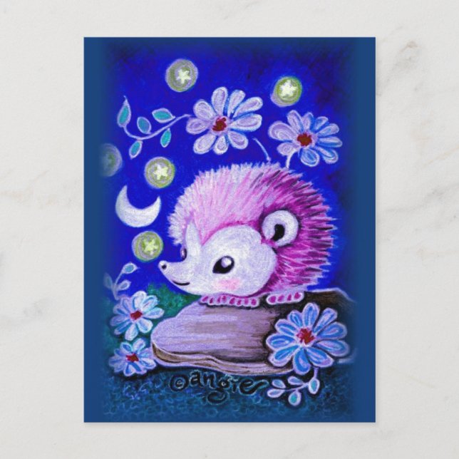 Postal Cute Hedgehog Con Luna (Anverso)