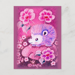 Postal Cute Hedgehog En Una Roca