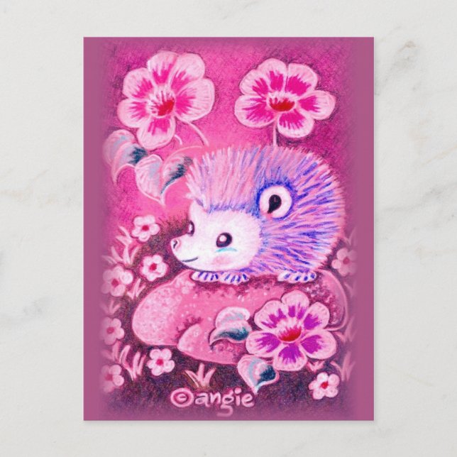 Postal Cute Hedgehog En Una Roca (Anverso)