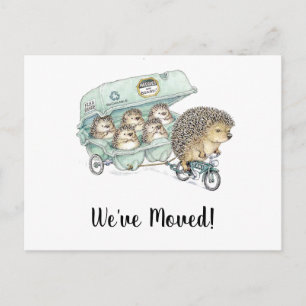 Postal Cute Hedgehog Family que nos hemos mudado