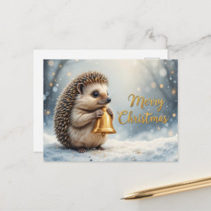 Postal Cute Hedgehog Navidad Suave Fiesta de Invierno 
