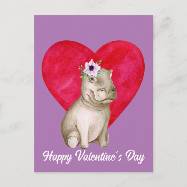 Postal Cute Hippo Valentine (Anverso)