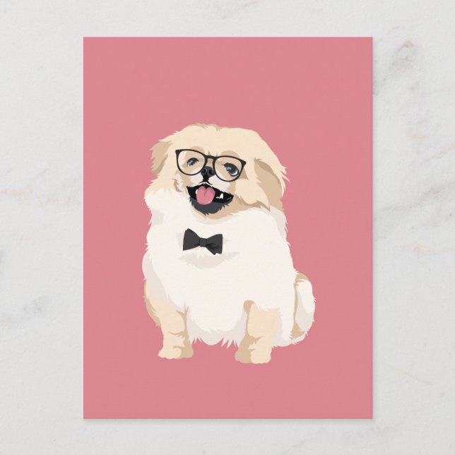 Postal Cute Hipster Pekingese cachorro para los amantes d (Anverso)