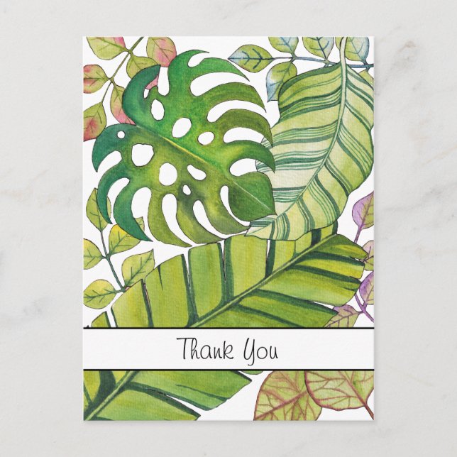 Postal Cute hojas tropicales en acuarela. (Anverso)