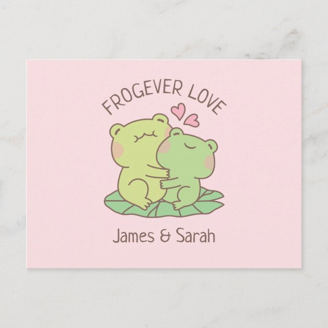 Postal Cute Hugging Frogs Frogever Amor Día de San Valent (Anverso)