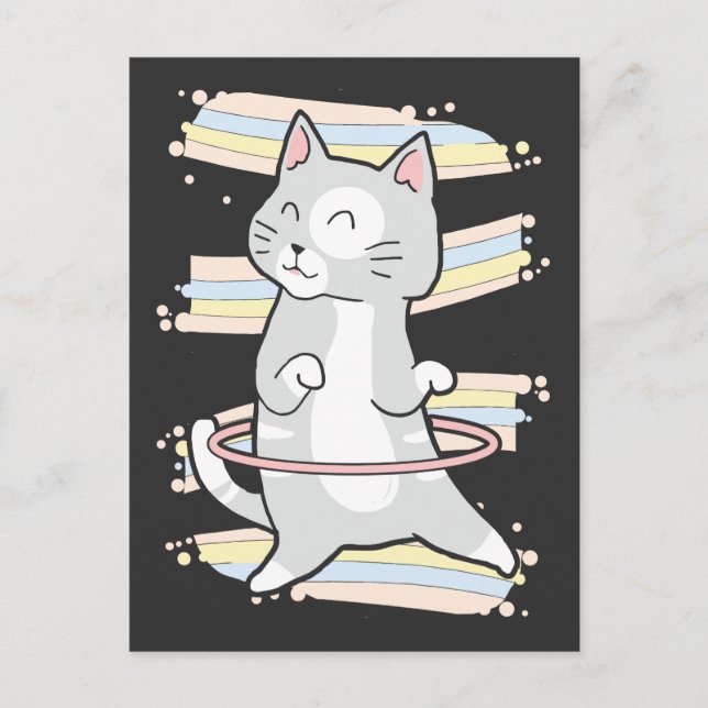 Postal Cute Hula Hoop Kitty Bailando Cat Dance Lover (Anverso)
