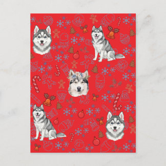 Postal Cute Husky Dog Christmas Winter Seamless Pattern