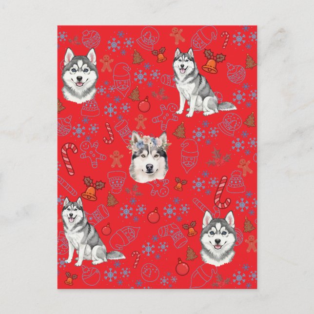 Postal Cute Husky Dog Christmas Winter Seamless Pattern  (Anverso)