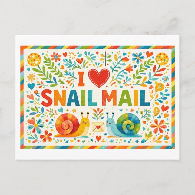 Postal Cute "I Heart Snail Mail" Postcard (Anverso)