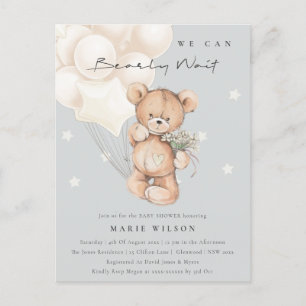 Postal Cute Ivory Bear Bearly Wait Balloon Baby Shower