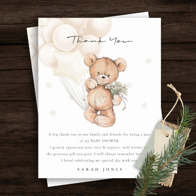 Postal Cute Ivory Bear Bearly Wait Balloon Baby Shower (Subido por el creador)