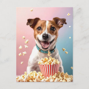 Postal Cute Jack Russell Terrier Con Popcorn