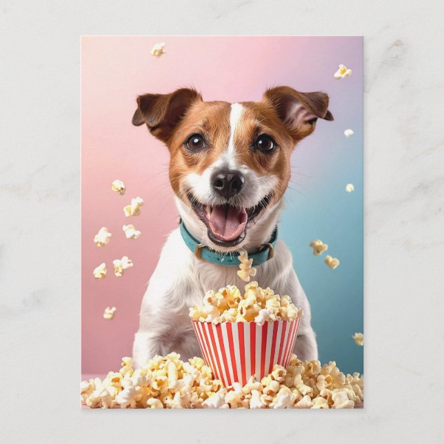 Postal Cute Jack Russell Terrier Con Popcorn (Anverso)