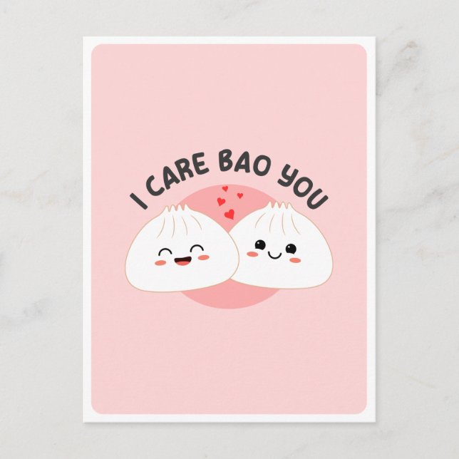 Postal Cute Kawaii Bao Dumpling Comida asiática Pun Love  (Anverso)
