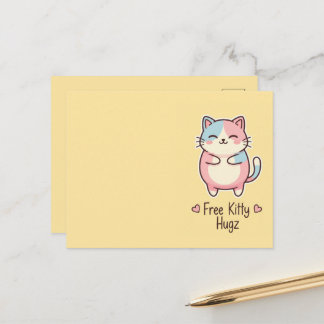 Postal Cute Kawaii Cat Free Pup Hugz Pastel 