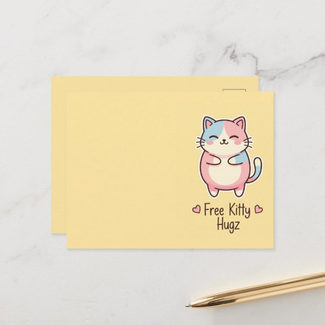 Postal Cute Kawaii Cat Free Pup Hugz Pastel  (Anverso/Reverso In Situ)