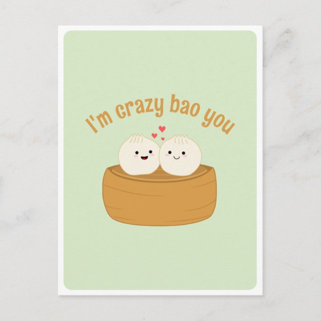Postal Cute Kawaii Dumpling Bao Comida Asiática Pun Love  (Anverso)