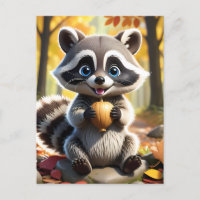 Cute Kawaii estilo Racoon sosteniendo una bellota