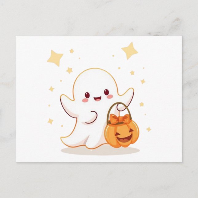 Postal Cute Kawaii Ghost Halloween Design |  (Anverso)