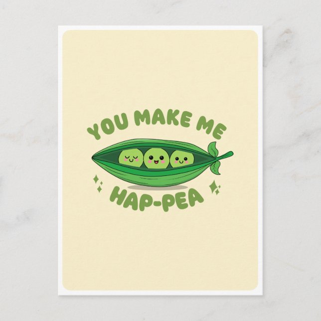 Postal Cute Kawaii Green Peas Veggie Food Pun Love Cita (Anverso)