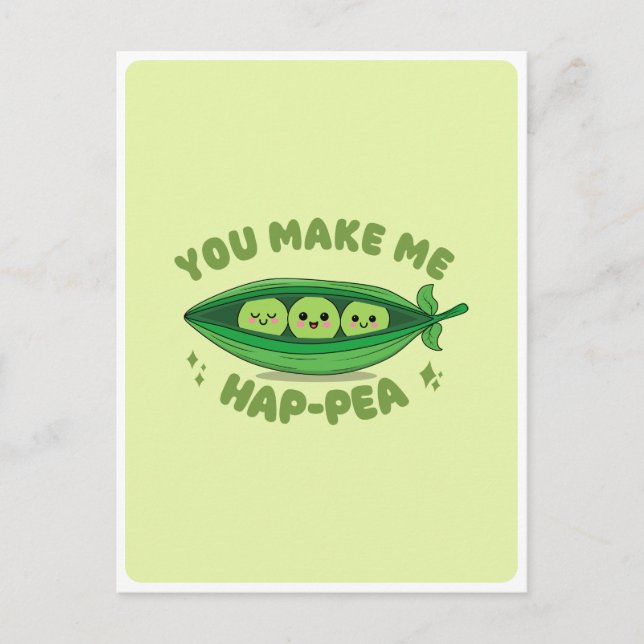 Postal Cute Kawaii Green Peas Veggie Food Pun Love Cita (Anverso)