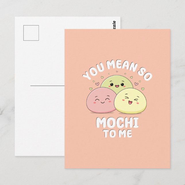Postal Cute Kawaii Mochi Comida Pun Pastel Cita De Amor (Anverso / Reverso)