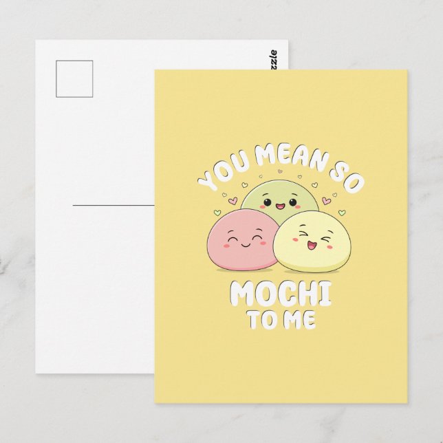 Postal Cute Kawaii Mochi Comida Pun Pastel Cita De Amor (Anverso / Reverso)
