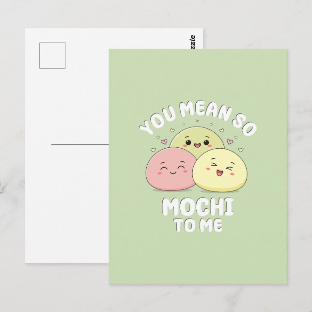 Postal Cute Kawaii Mochi Comida Pun Pastel Cita De Amor (Anverso / Reverso)