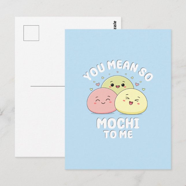 Postal Cute Kawaii Mochi Comida Pun Pastel Cita De Amor (Anverso / Reverso)