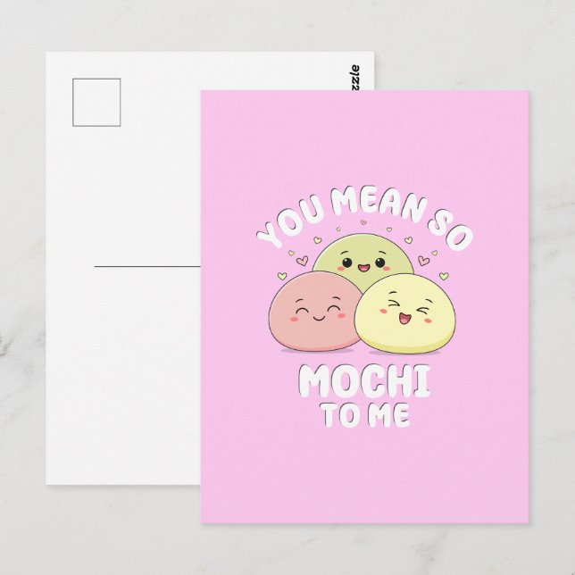 Postal Cute Kawaii Mochi Comida Pun Pastel Cita De Amor (Anverso / Reverso)