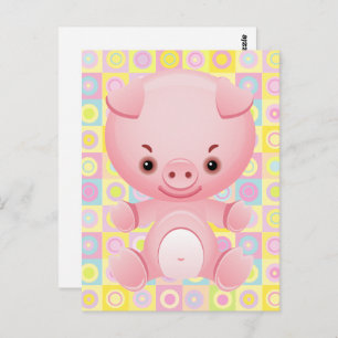 Postal Cute Kawaii PINK Patrón de pIG PostCARD