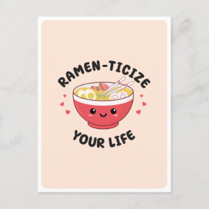 Postal Cute Kawaii Ramen Asian Food Pun amor romántico
