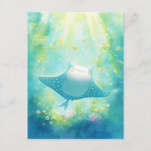 Postal Cute Kawaii Raya Manta Arrecife Soleado
