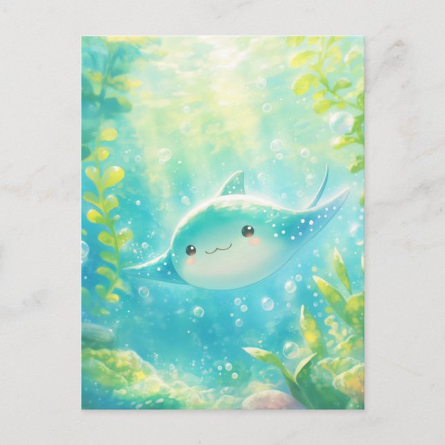 Postal Cute Kawaii Raya Manta Arrecife Tropical (Anverso)