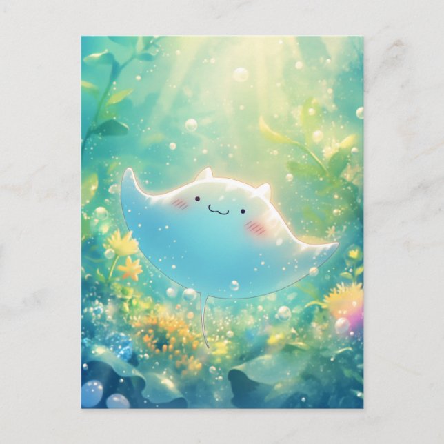 Postal Cute Kawaii Raya Manta Subacuática (Anverso)