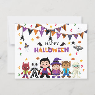 Postal Cute Kids Halloween Fiesta de disfraces