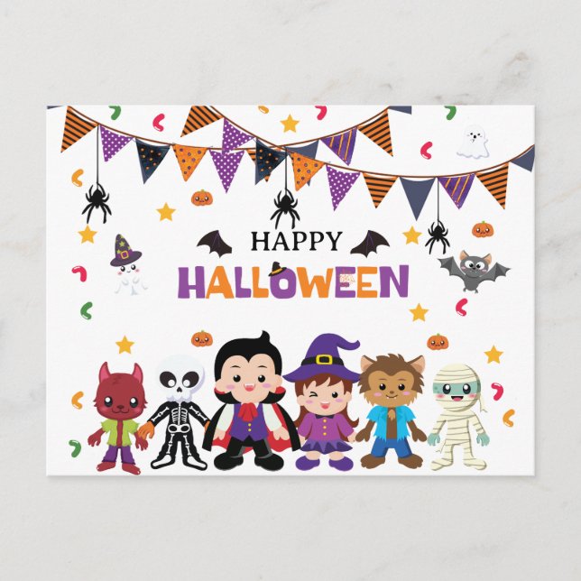 Postal Cute Kids Halloween Fiesta de disfraces (Anverso)