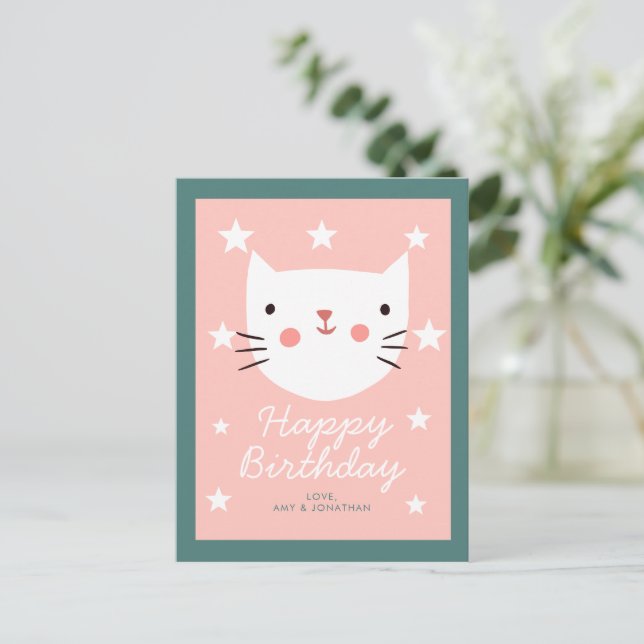 Postal Cute Kitty Cat Feliz cumpleaños (Anverso de pie)