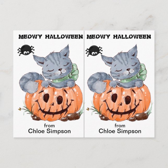 Postal Cute Kitty School Fiesta Halloween (Anverso)