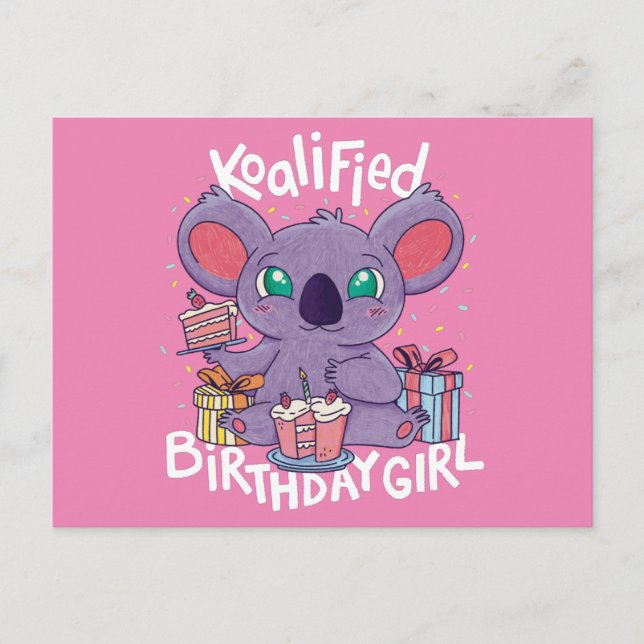 Postal Cute Koala Bear Koalified Birthday Chica Pink (Anverso)