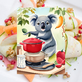 Postal Cute Koala Bear preparando una cena